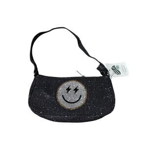Skinny Dip Don’t Leave me Hanging black smiley face small sequined bag nwt
